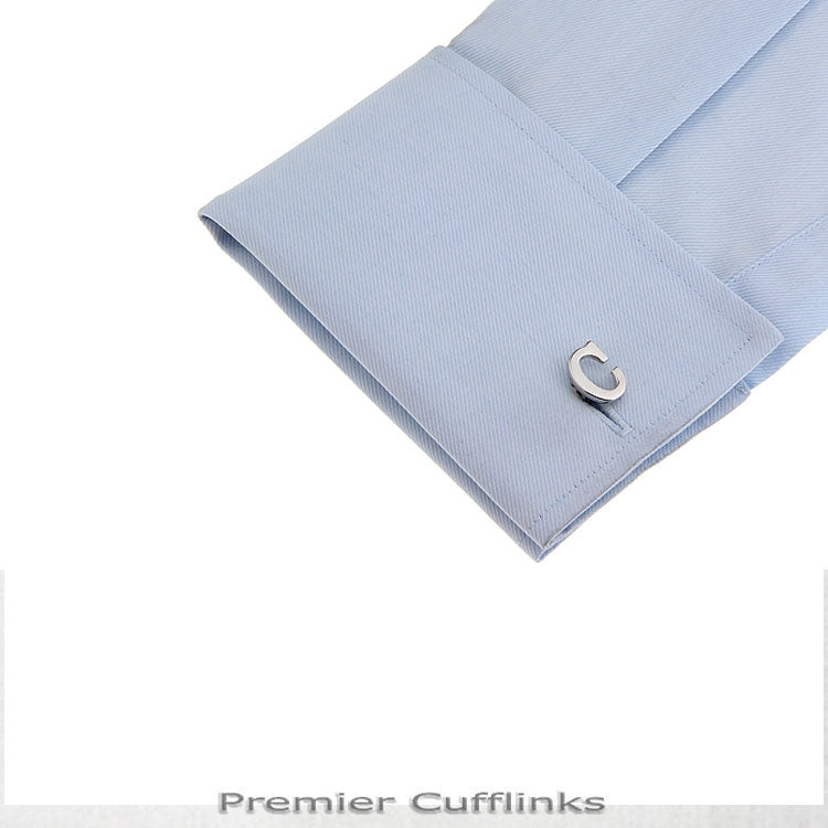 Single Initial C Silver Cufflink