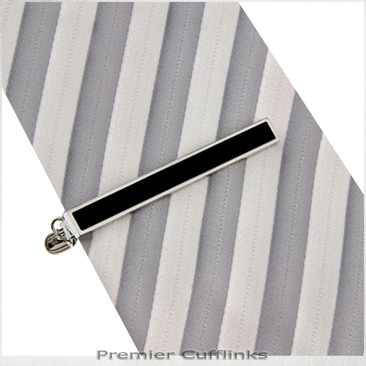 Silver with Black Inset Tie Clip