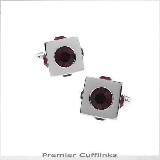 Silver with Violet Stone Studs Cufflinks