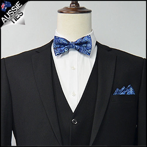Dark & Light Blue Floral Paisley Bow Tie