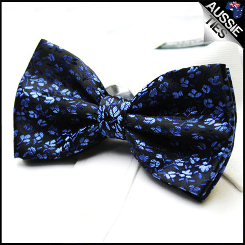Blue and Black Floral Bow Tie