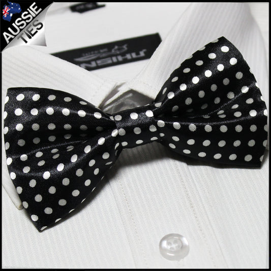 Black with Medium White Polkadots Bow Tie