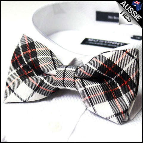 Black White & Red Tartan Bow Tie