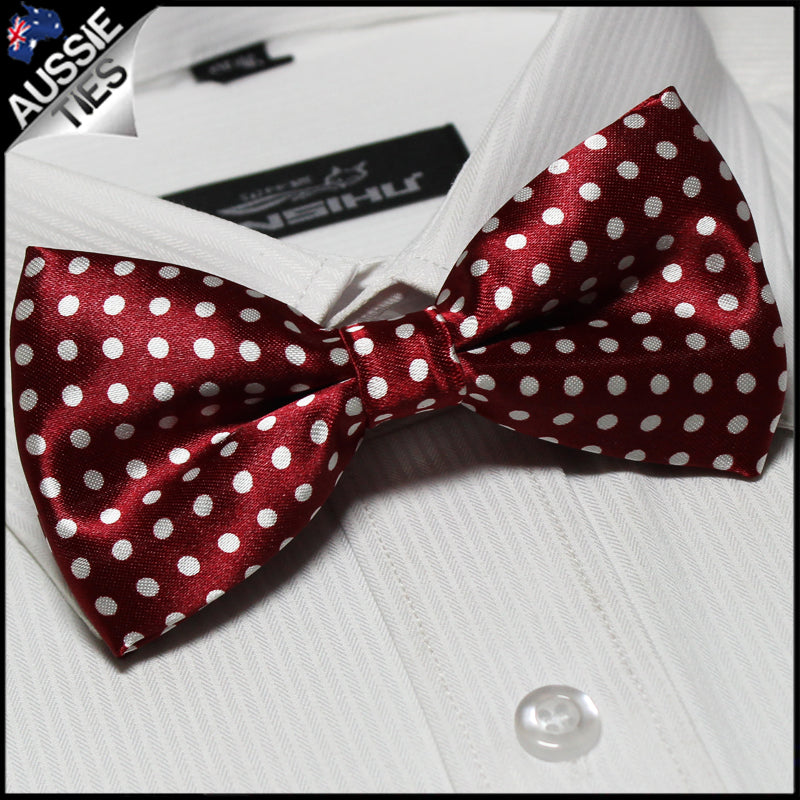 Dark Red with White Polka Dots Bow Tie