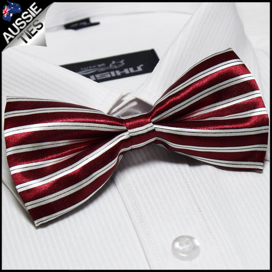 Scarlet Red and White Stripes Bow Tie