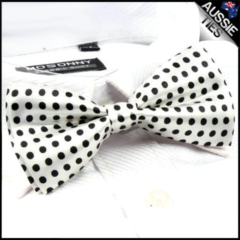 White with Black Polkadots Bow Tie