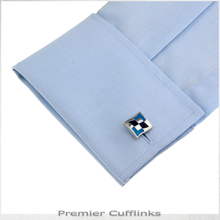 Abstract Silver and Blue Diamonds Cufflinks