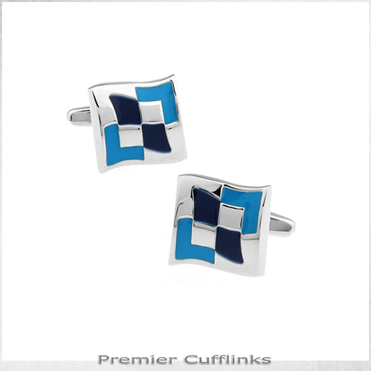 Abstract Silver and Blue Diamonds Cufflinks