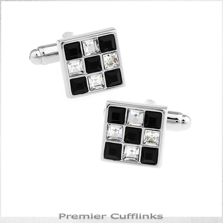 Black and Crystal Checker Board Cufflinks