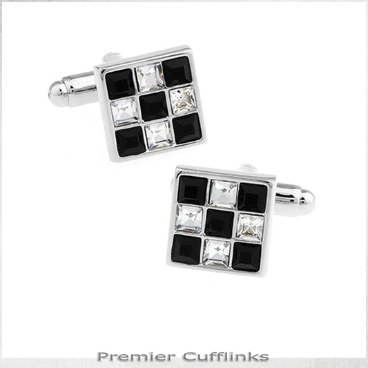 Black and Crystal Checker Board Cufflinks