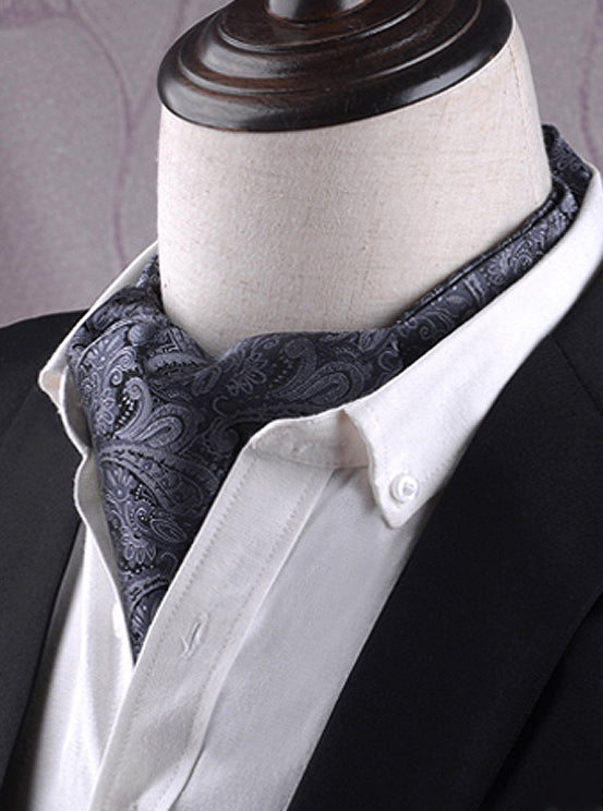 Men's Black & Dark Silver Paisley Ascot Cravat