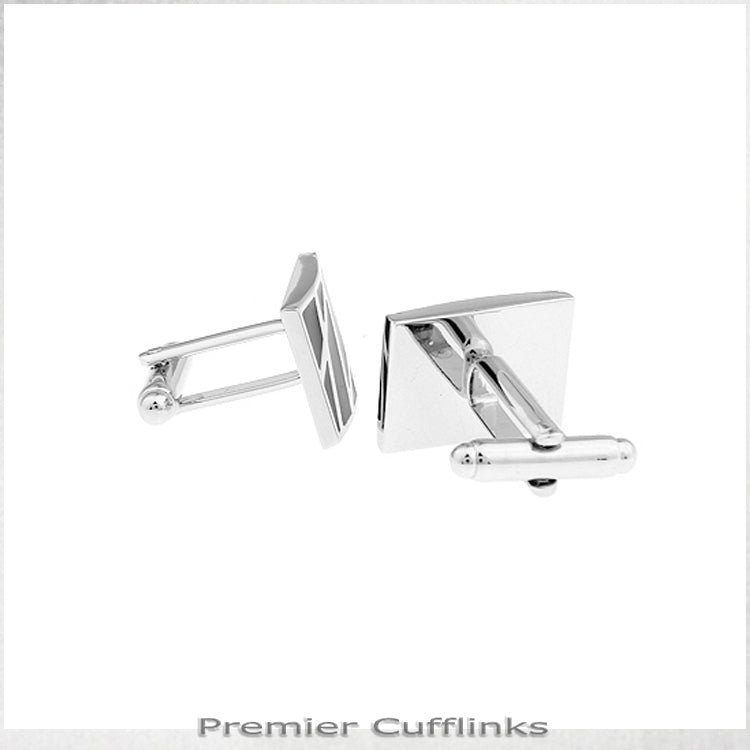Black and Silver Diagonal Lines Cufflinks