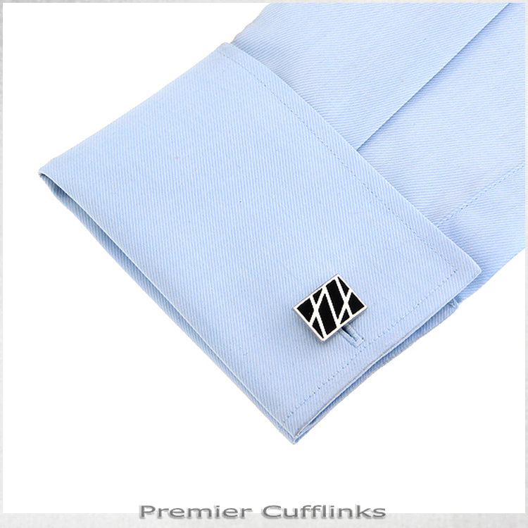 Black and Silver Diagonal Lines Cufflinks