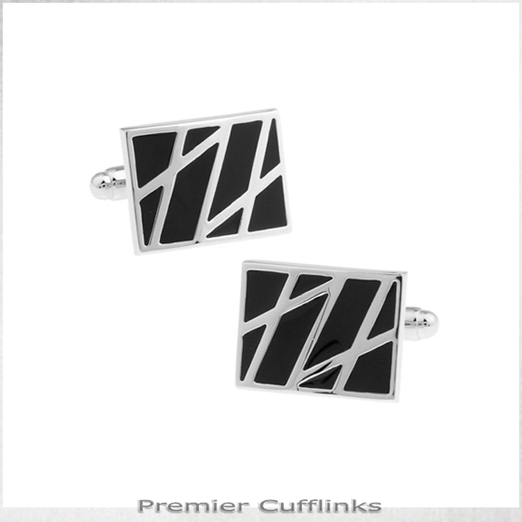 Black and Silver Diagonal Lines Cufflinks