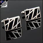Mens Black & Silver Zig Zags Cufflinks