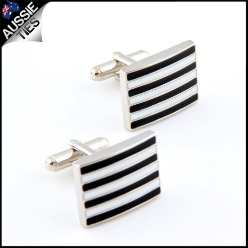 Mens Black & White Stripes Cufflinks