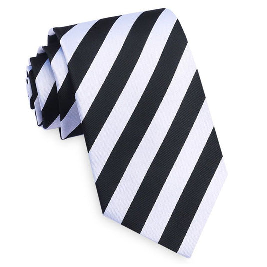 Black and White Stripes Mens Slim Necktie