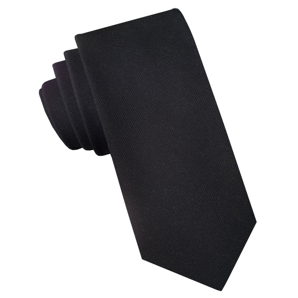 Black Cotton Blend Skinny Tie 