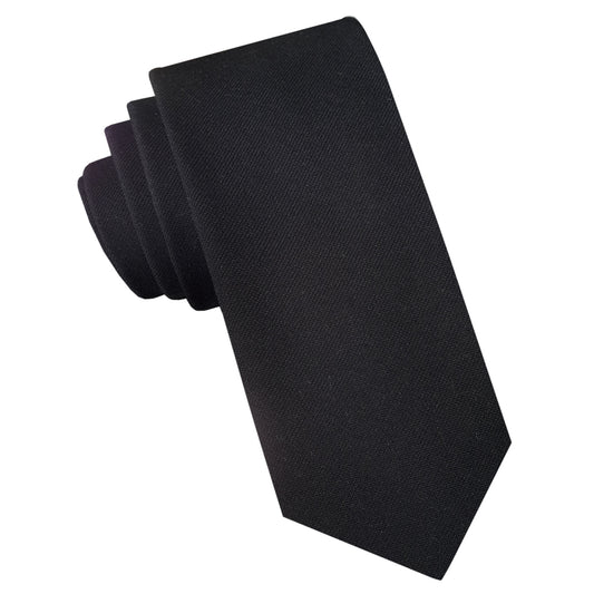 Black Cotton Blend Skinny Tie 