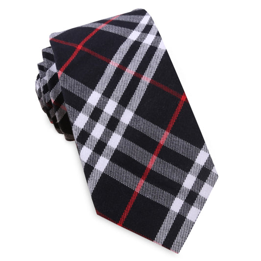 Black, Red & White Tartan Plaid Slim Tie 