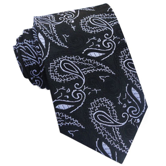 black with white paisley mens tie 