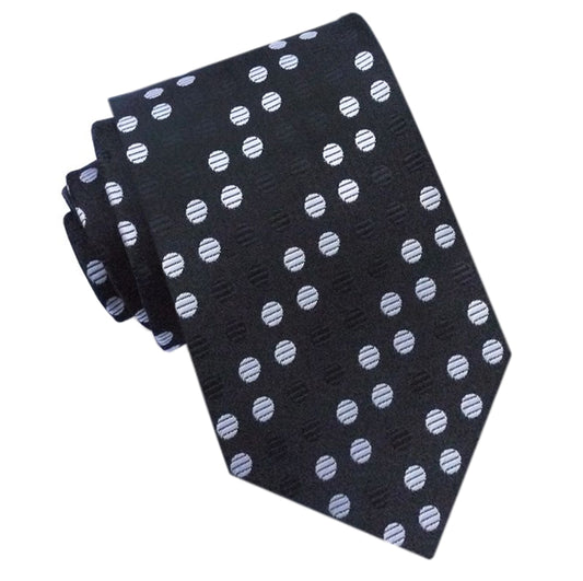 Black & White Polka Dots Diagonal Stripes Mens Tie