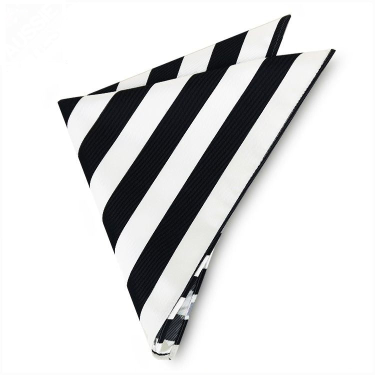 Mens Black & White Striped Pocket Square Handkerchief