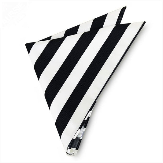 Mens Black & White Striped Pocket Square Handkerchief