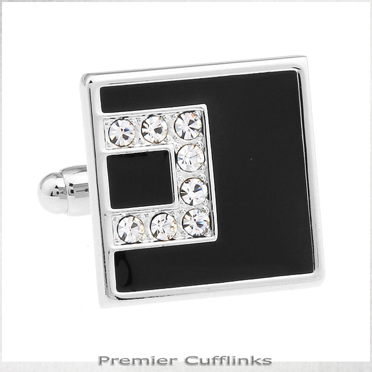 Black With Asymetric Diamante Inset Cufflink