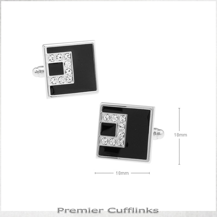 Black With Asymetric Diamante Inset Cufflink