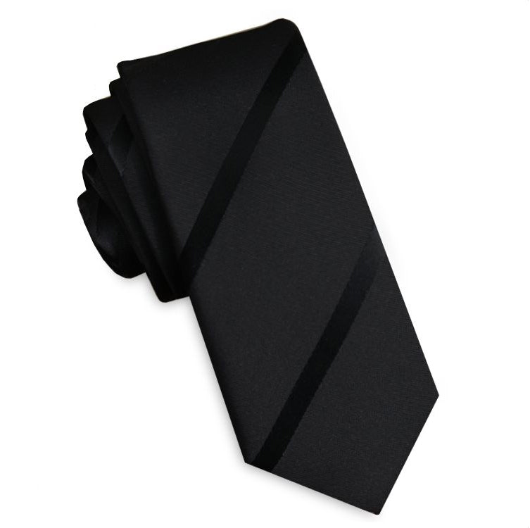 Black with Black Thin Stripes Skinny Tie