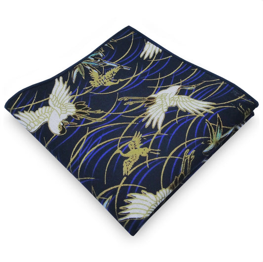 black with blue, white and gold herons