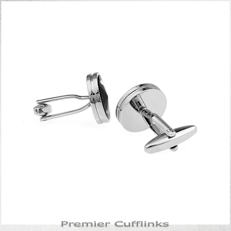 Black with Diamante Ring Inset Cufflinks