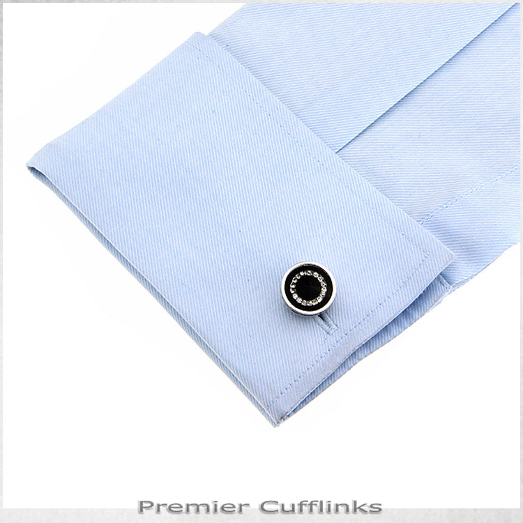 Black with Diamante Ring Inset Cufflinks