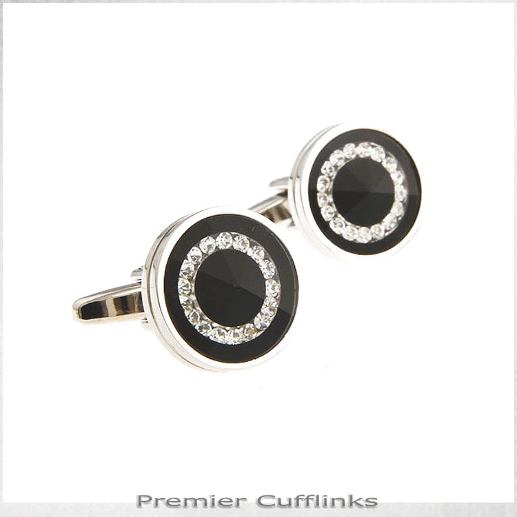 Black with Diamante Ring Inset Cufflinks