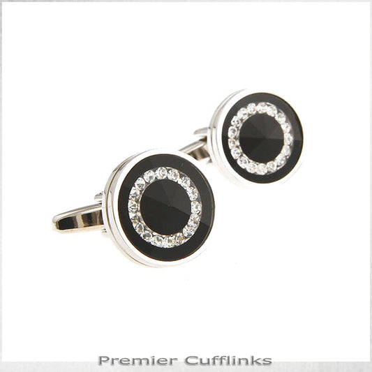 Black with Diamante Ring Inset Cufflinks