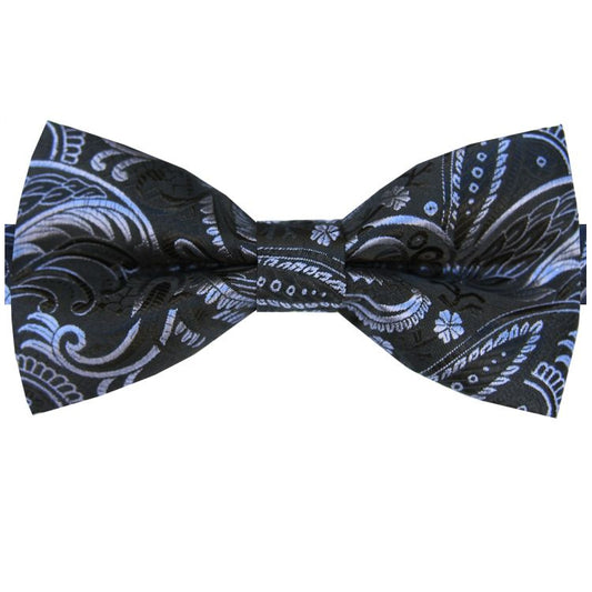 black and grey paisley bow tie
