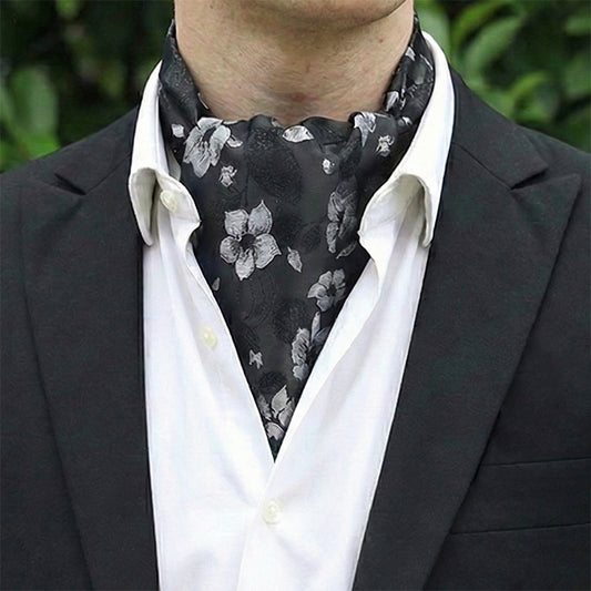Black With Silver Floral Ascot Cravat