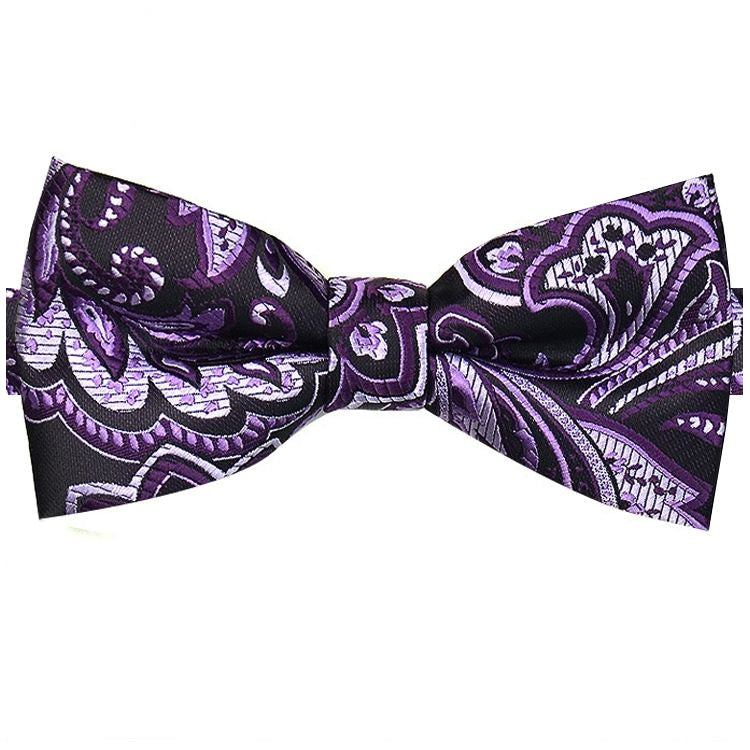 Black with Purple & White Floral Bow Tie