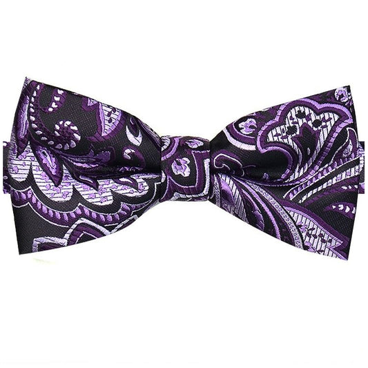 Black with Purple & White Floral Bow Tie