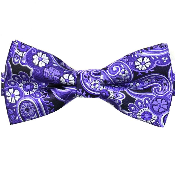 Black with Purple & White Floral Paisley Bow Tie