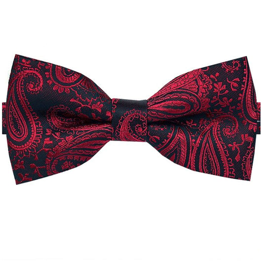 black and red paisley bow tie