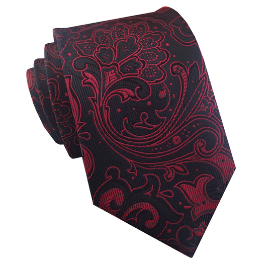 Black & Red Paisley Mens Slim Tie