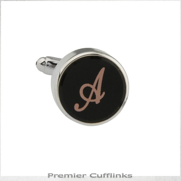 Single Black with Rose Gold Initial A Cufflink