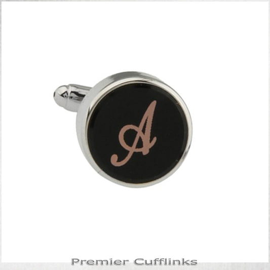 Single Black with Rose Gold Initial A Cufflink