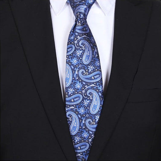 mens black blue and white paisley tie