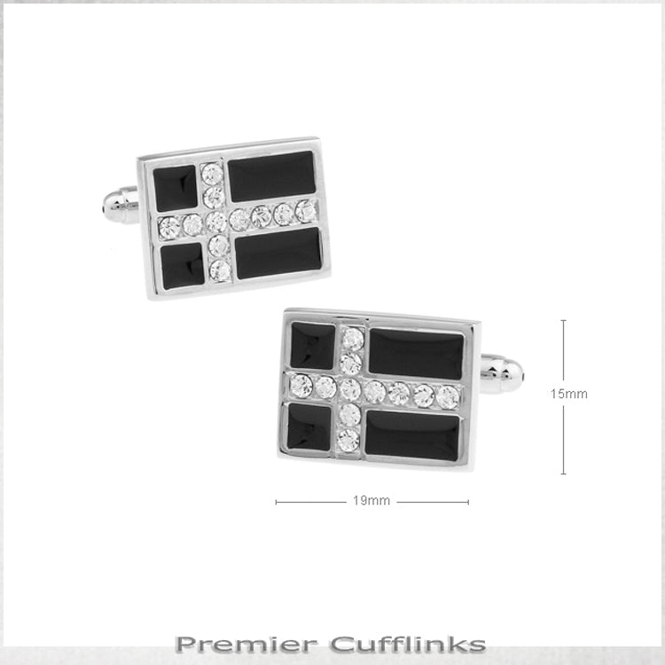 Black with Silver Diamante Cross Cufflinks