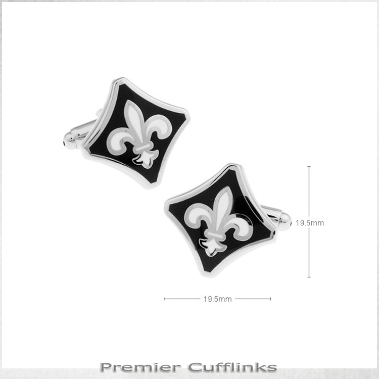 Black with Silver Fleur De Lis Cufflinks