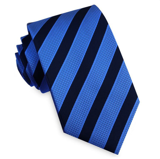 Black with Textured Blue Stripes Mens Tie 