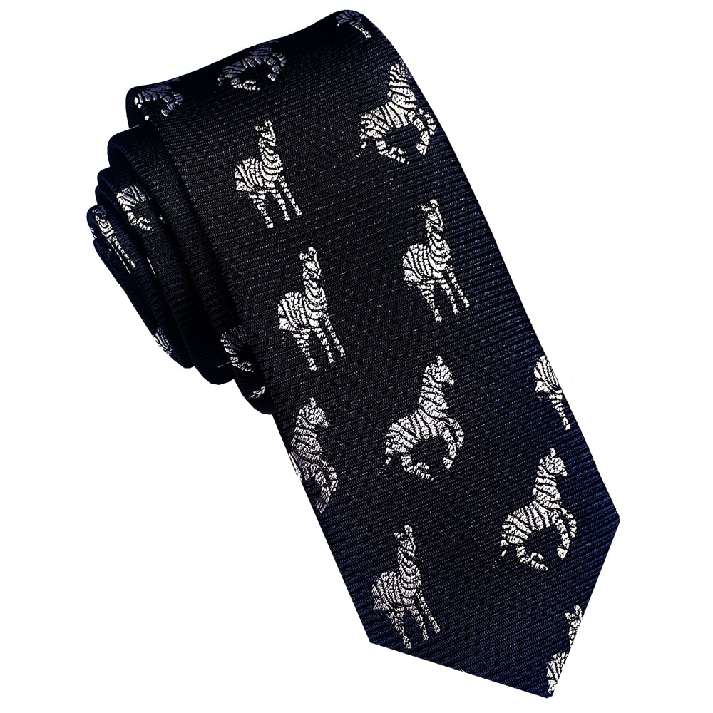 Black with White Speckled Diamonds Pattern Skinny Tie